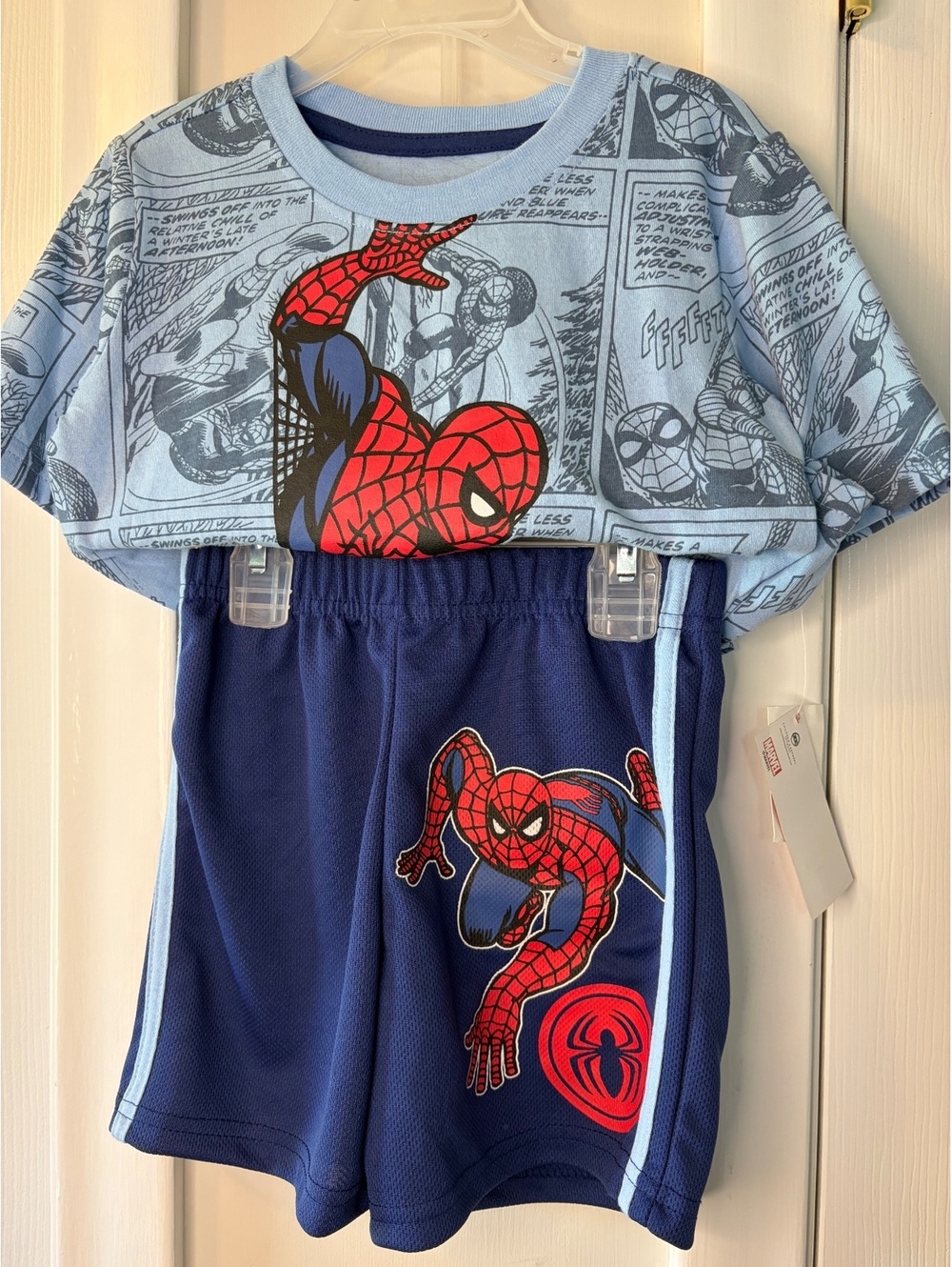 Marvel Spider Man boys 2 piece shirt and shorts set blue - 4 (NWT)